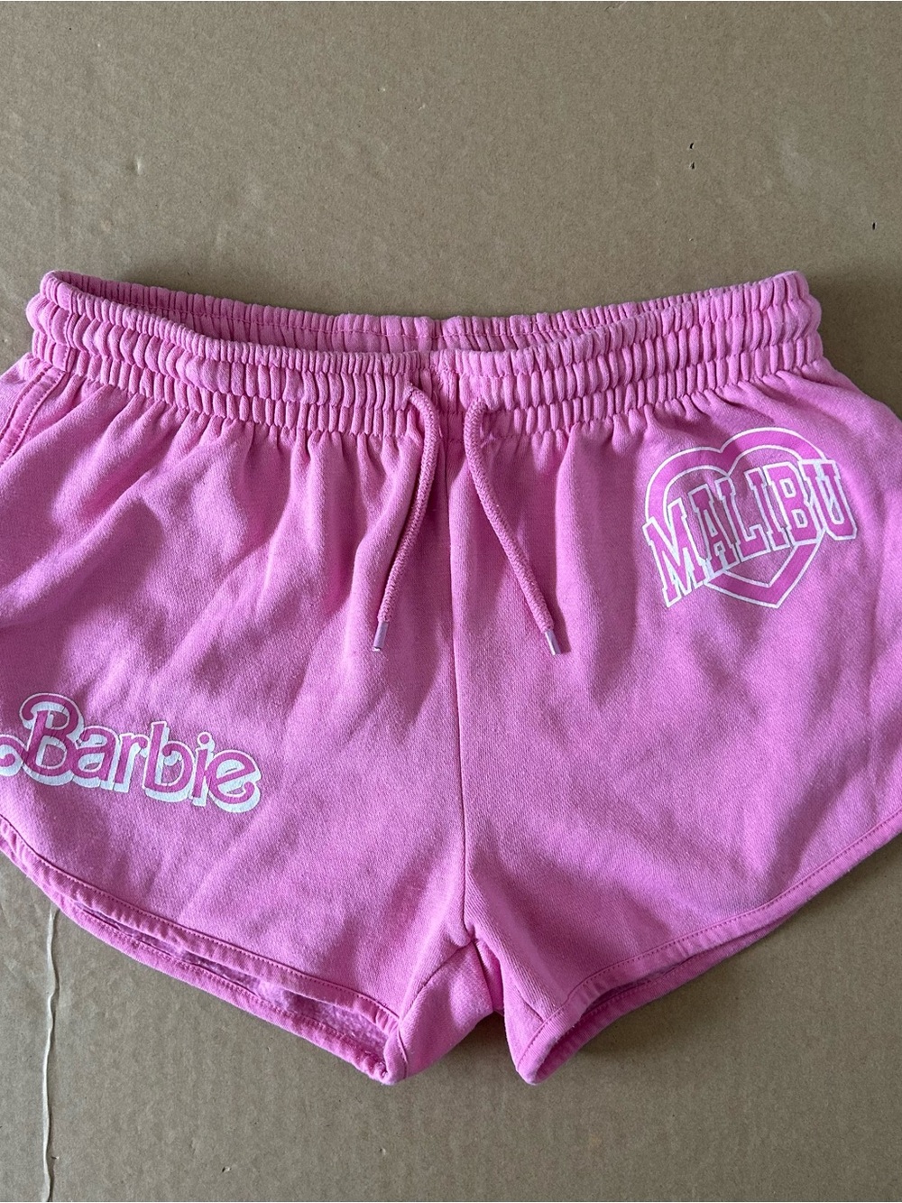 Barbie Pink Malibu Lounge Sweat Shorts Drawstring Size Medium Athleisure Bimbo - Picture 1 of 10